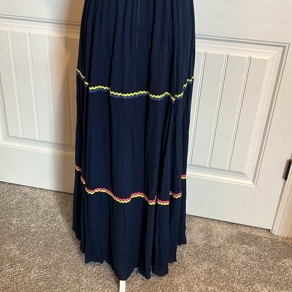 Modcloth Women's Size 2 XS Yes to Festive Maxi Dress Navy Gauze RicRac Tiered - Picture 12 of 16
